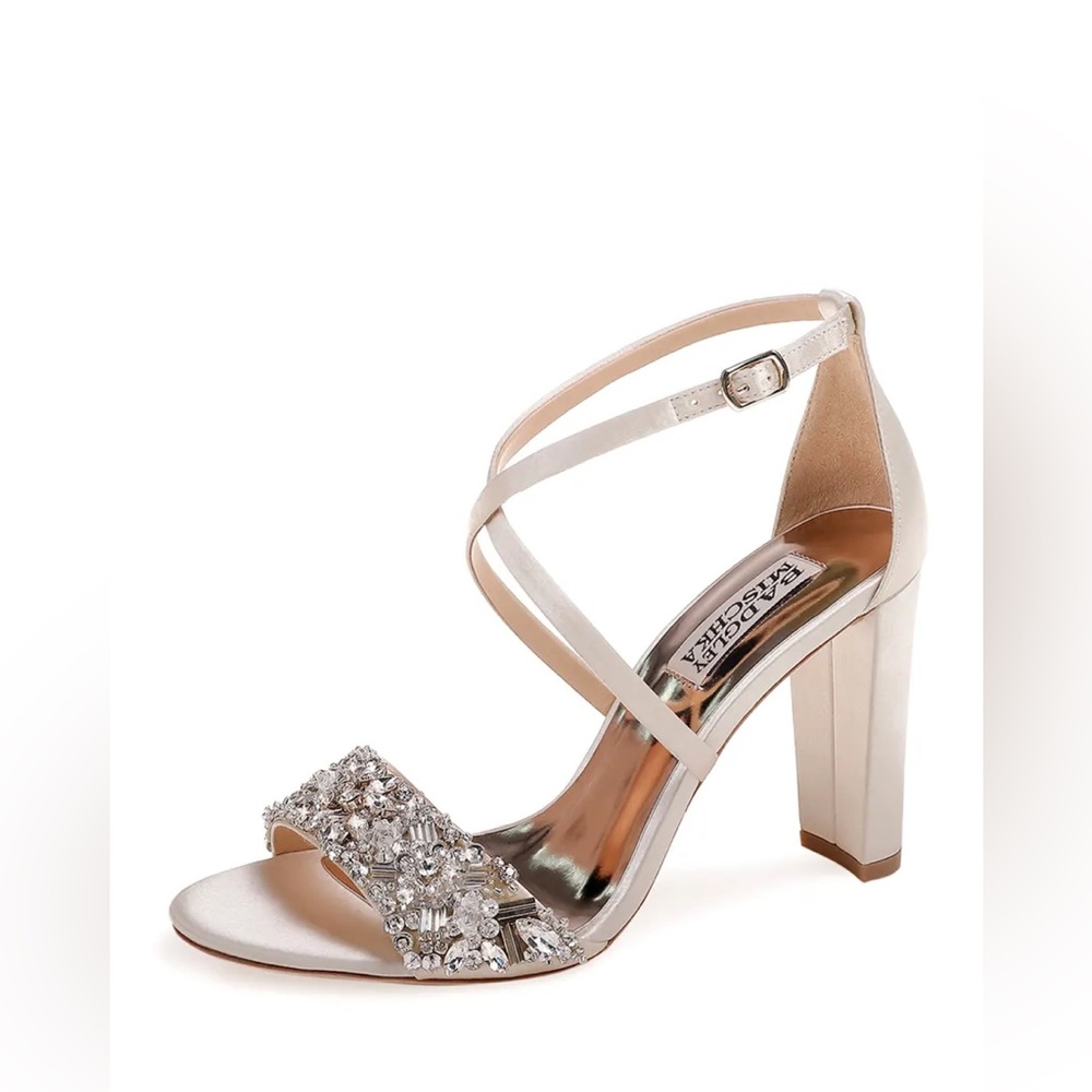 Badgley Mischka nude satin Sandra heels - 9 and 8.5; Both worn once